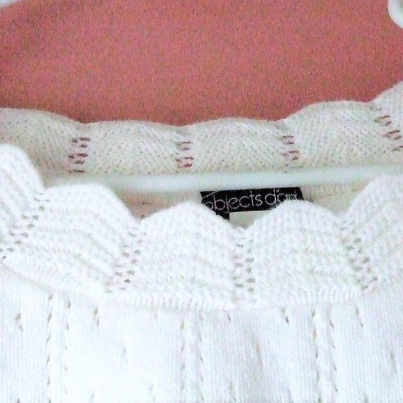 Neck Short Shirt White Knitted, Trim On Sleeves And Neck. objects d 'art Brand - Picture 4 of 16